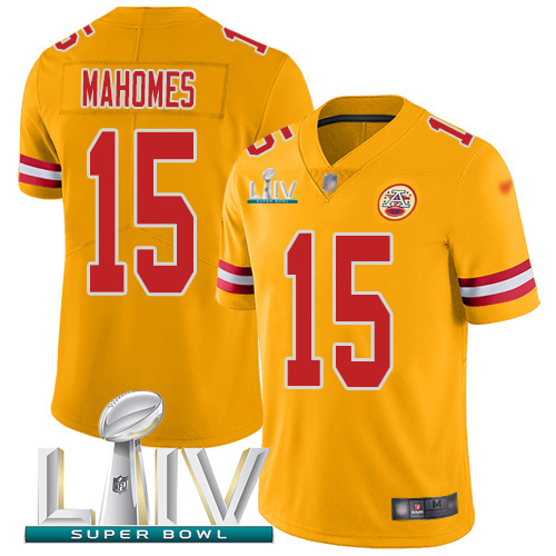 Kansas City Chiefs Nike #15 Patrick Mahomes Gold Super Bowl LIV 2020 Youth Stitched NFL Limited Inverted Legend Jersey